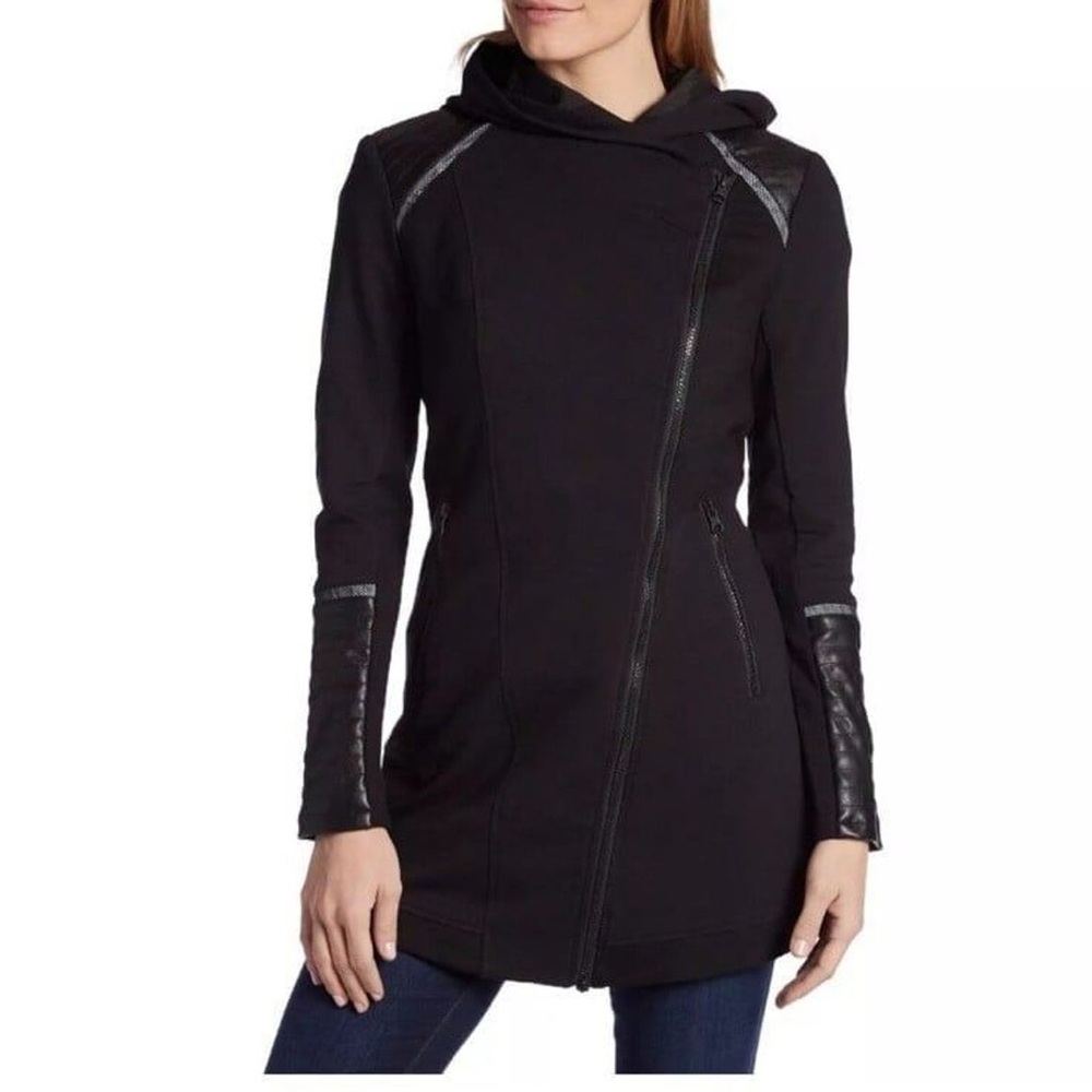 Blanc Noir Asym Black Hooded Moto Jacket Women’s S Excellent Pre-Loved Condition